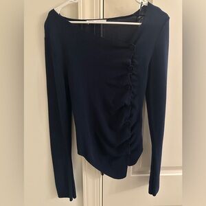 Zara Navy Asymmetrical Buttoned Blouse